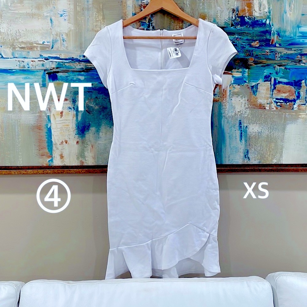 NWT white dress square neck tennis ruffle cap sleeve stretch XS LISA & LUCY